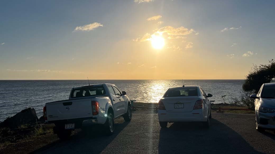 Sunset at Directeurs Baai on Curacao from the parking lot on the cliff