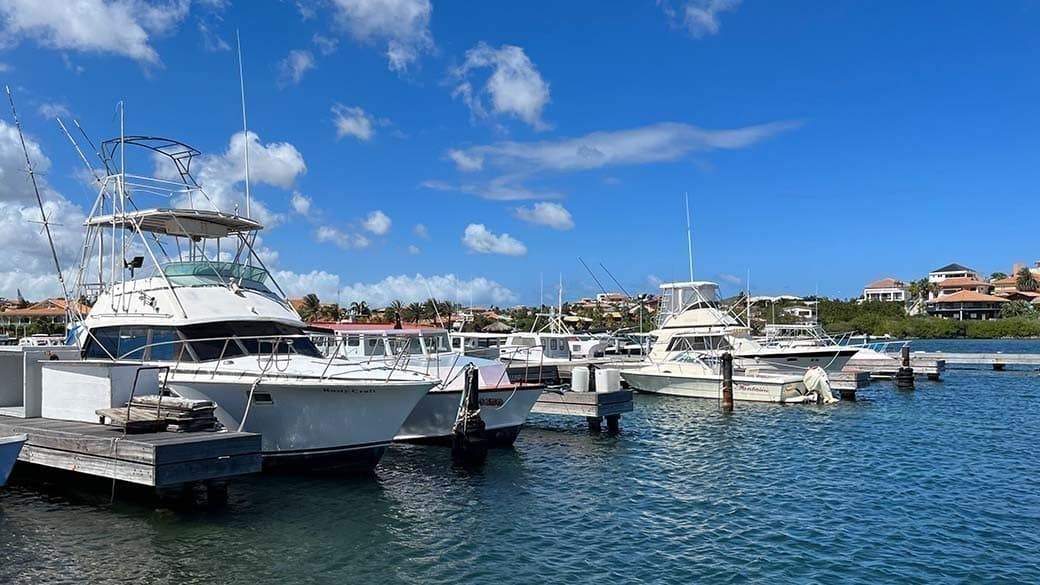 Marina of Spanish Water on Curacao with a few motor yachts