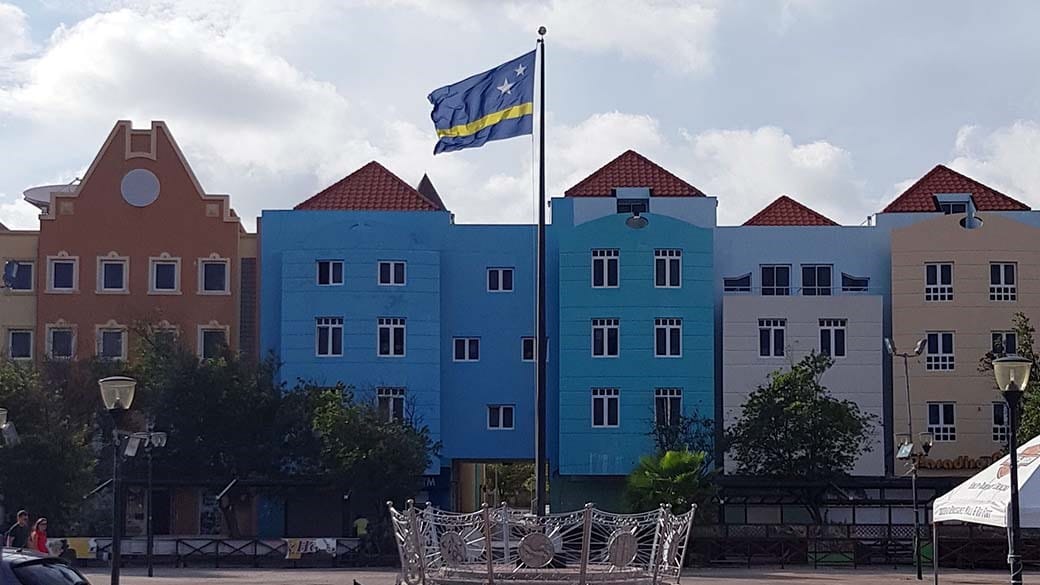 The national flag of Curacao blowing in the wind at Brion Square in Otrabanda