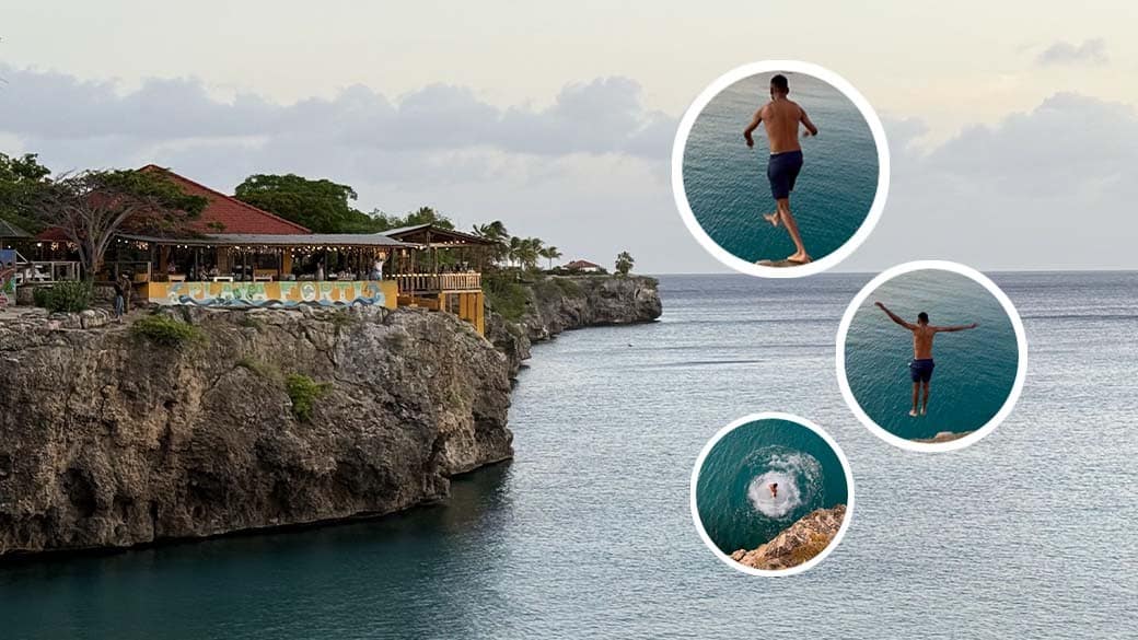 If you're lucky you can watch cliff jumpers at the cliff on the other side of the bay