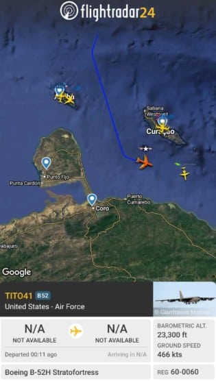 B-52 Bomber vor der Küste Curacaos / Venezuelas