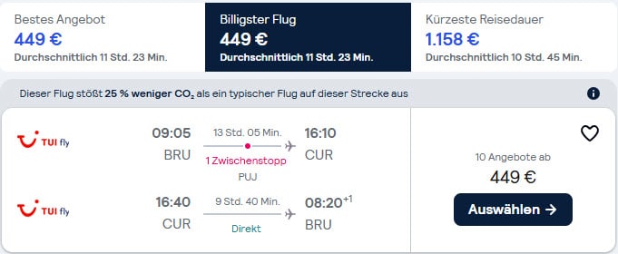 Mit der TUI geht es für rund 450,- EUR nach Curacao