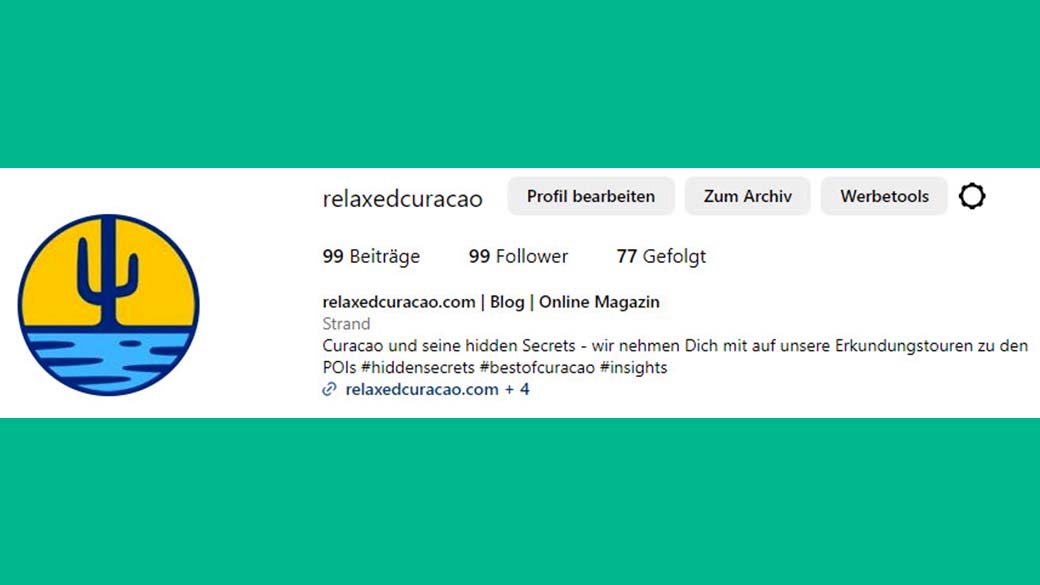 Screenshot zu Schnapszahlen für den relaxedcuracao Instagram Kanal bezüglich Beiträgen, Followern und gefolgten Kanälen
